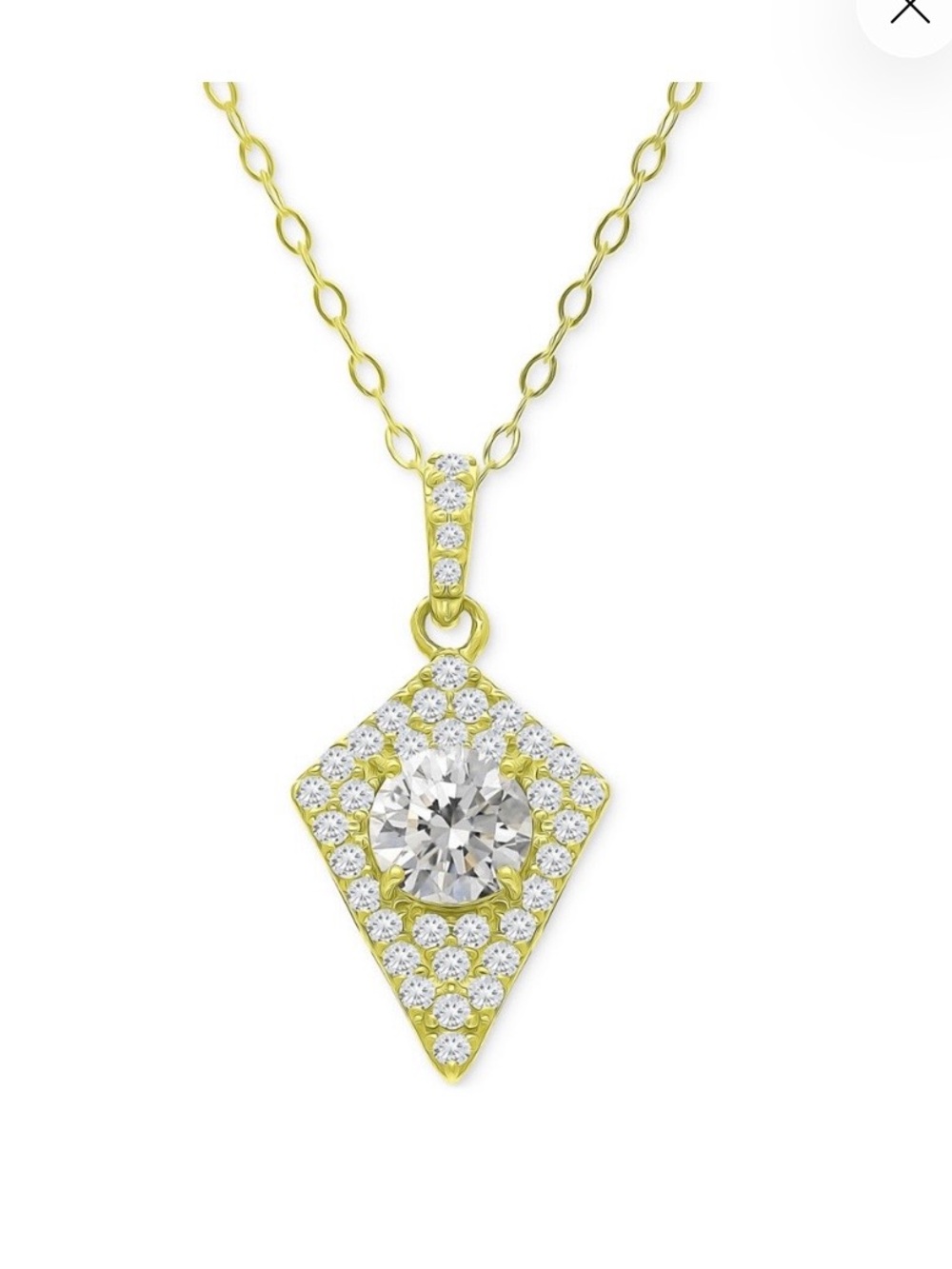 Cubic Zirconia 18K Gold Over Sterling Silver Diamond Shaped Pendant Necklace 16"
